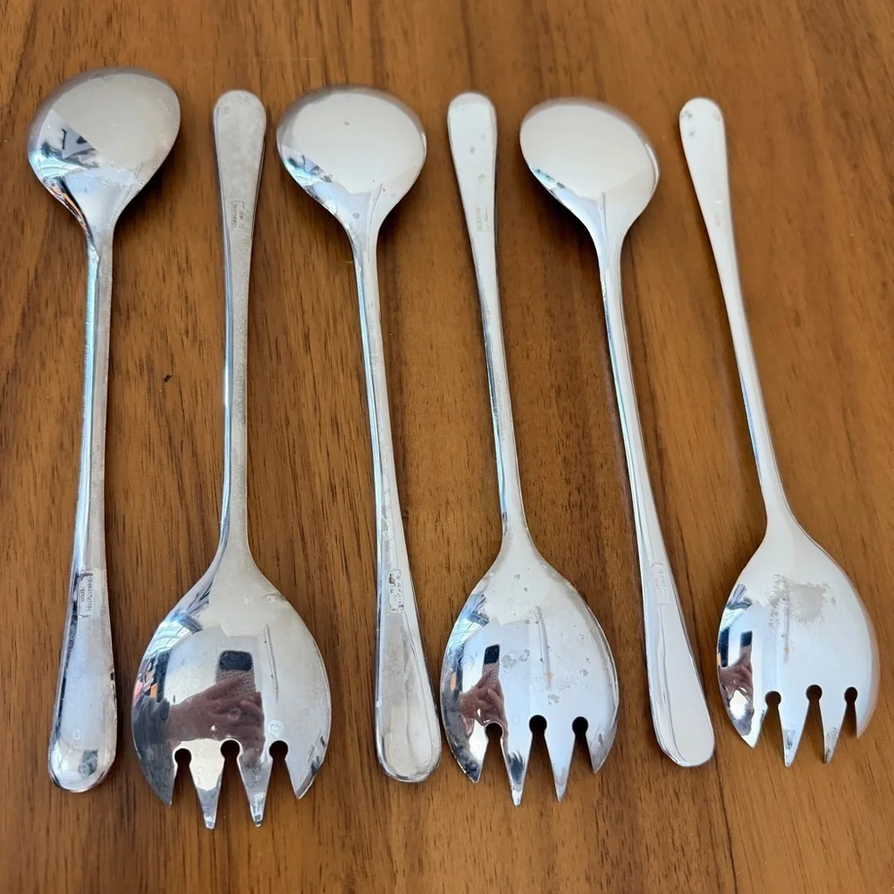 3 Sets Vintage Italy Silver Plate Utensils Salad Serving Fork & Spoon Buffet